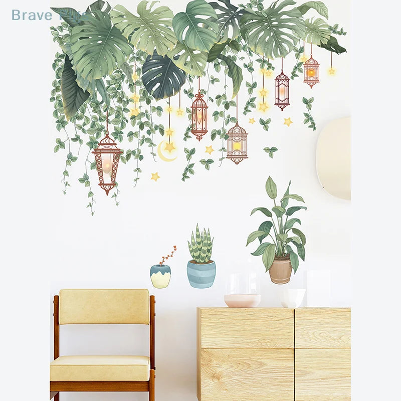 Green Leaves Wall Stickers | Tropical Vinyl Decals for Home Decor lifestyle view