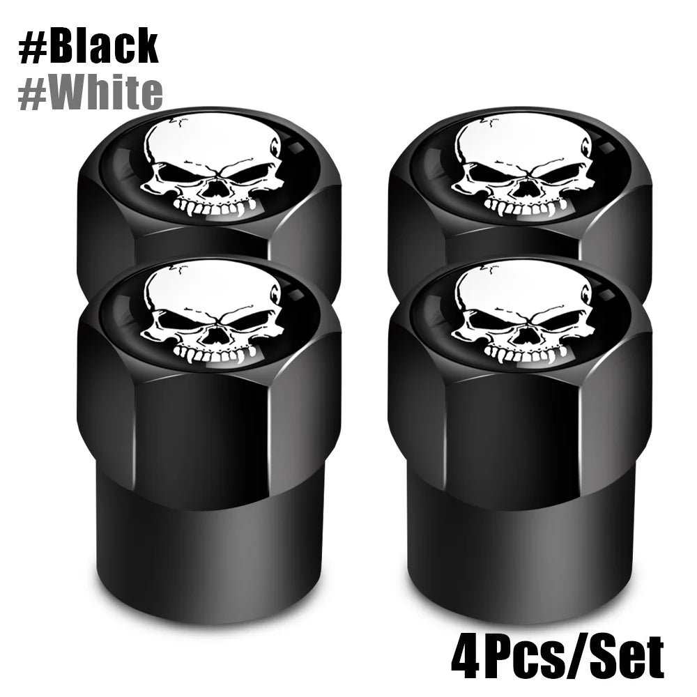 Red Skull Logo Valve Caps 4 Pcs Aluminum Alloy Tire Stem Covers additional angle