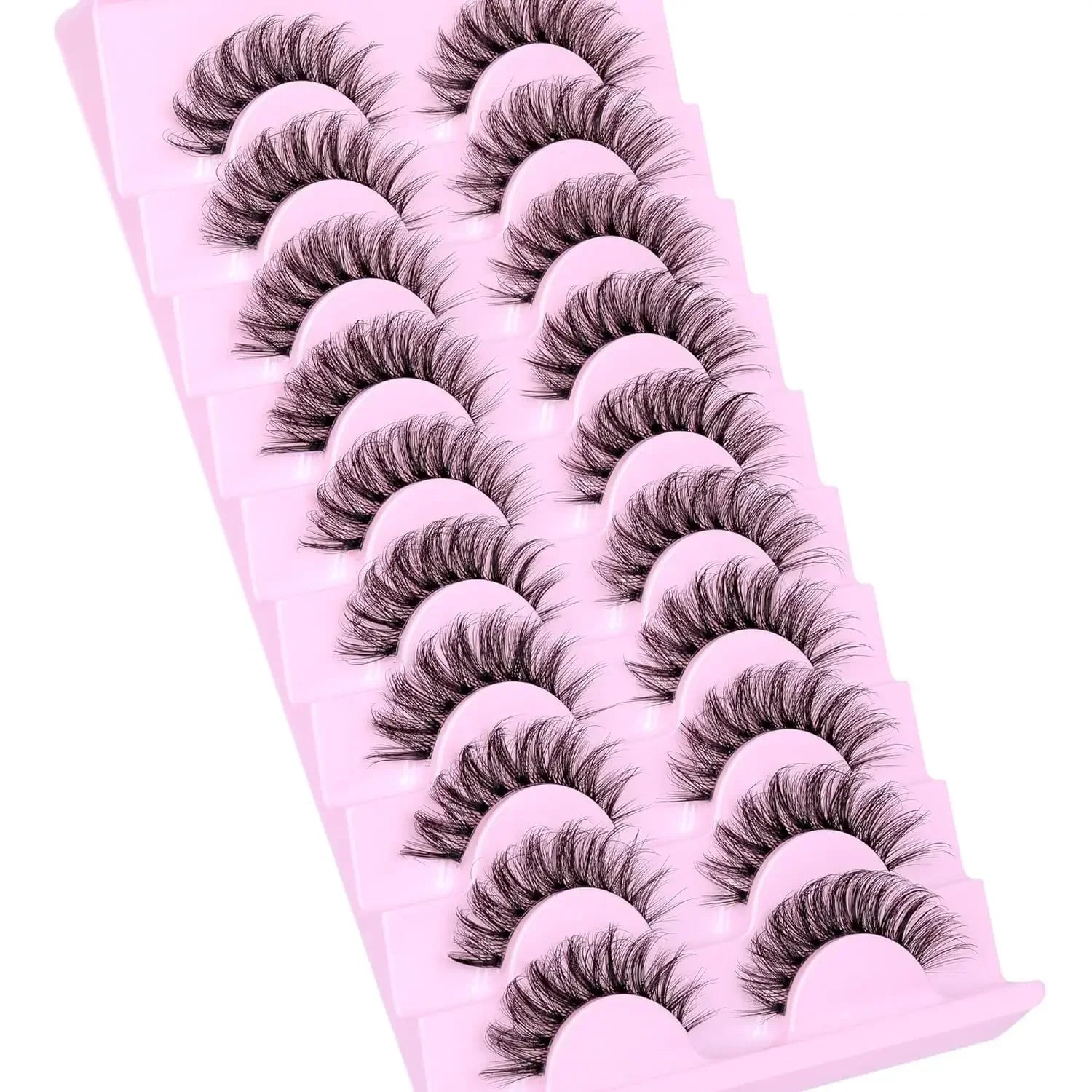 10 Pairs Natural Fluffy False Eyelashes | Wispy 3D Volume Strip Lashes with Clear Ban lifestyle view