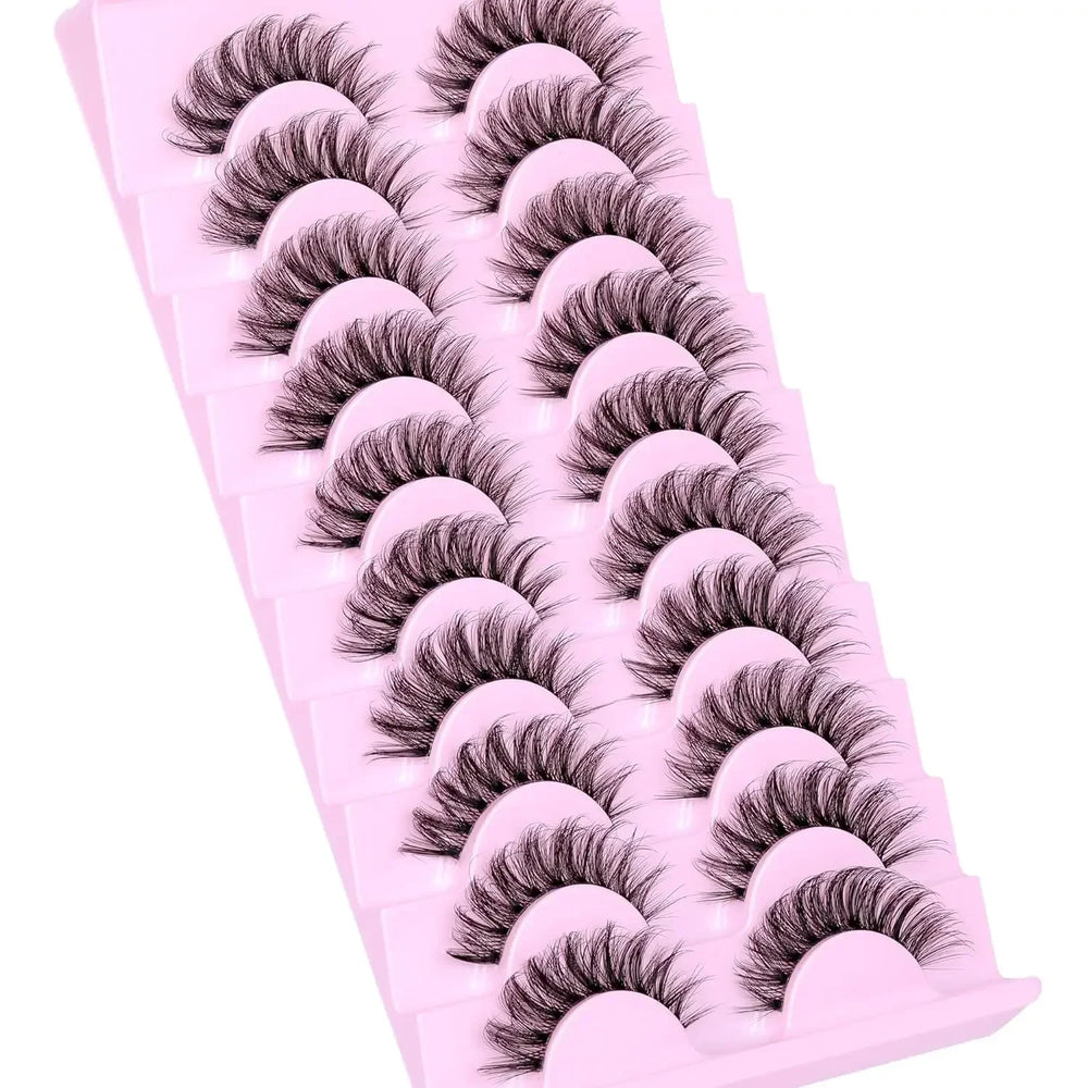 10 Pairs Natural Fluffy False Eyelashes | Wispy 3D Volume Strip Lashes with Clear Ban lifestyle view