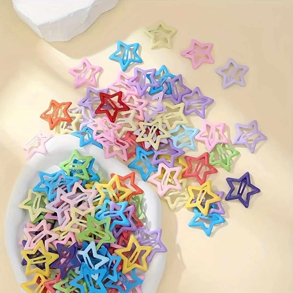 10pcs/30pcs Cute Hollow Star Hair Clips Vibrant Colorful Snap Design Perfect for Styl lifestyle view