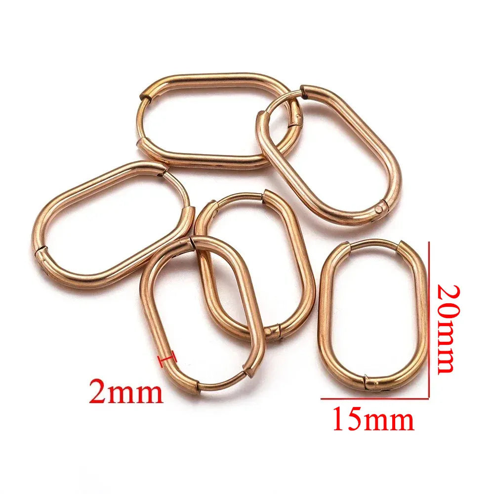 Gold Plated Rectangular Hoop Earrings | 6pcs Stainless Steel Jewelry Findings for DIY close-up view
