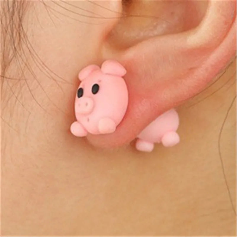 New Fashion Cute Animal Female Creative Handmade Earrings Polymer Clay Dinosaur Dog C lifestyle view