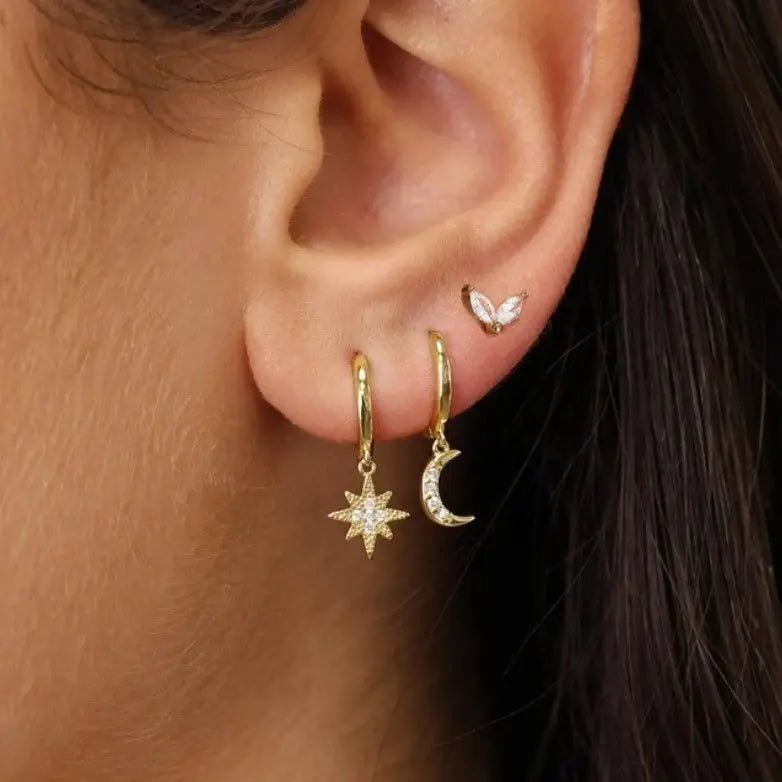 3Pcs Crystal Tragus Stud Earring Set Flower Cartilage Huggie Earring Bulk Helix Jewel lifestyle view