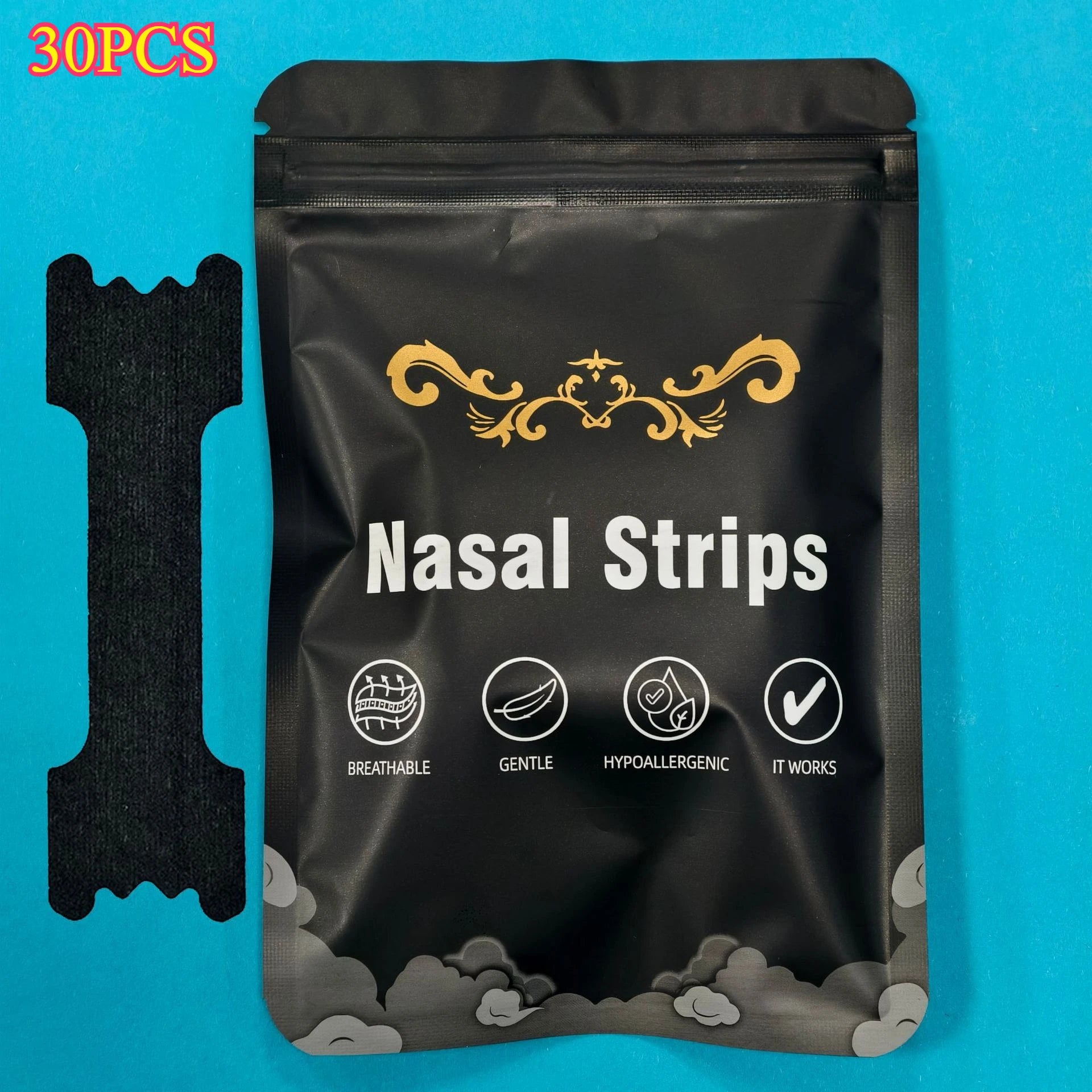 30 Pieces Black Adhesive Nasal Strips | Advanced Cough Relief Strips, Extra Long-Last alternate view