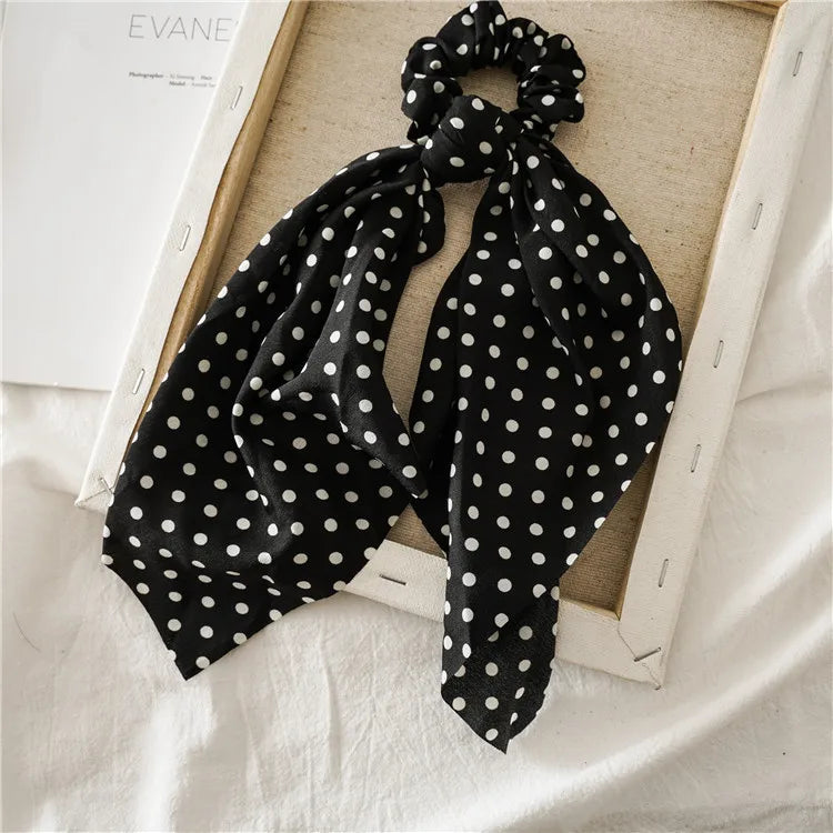Fashion Leopard Print Bow Satin Long Ribbon Ponytail Scarf Hair Tie Scrunchies Women lifestyle view