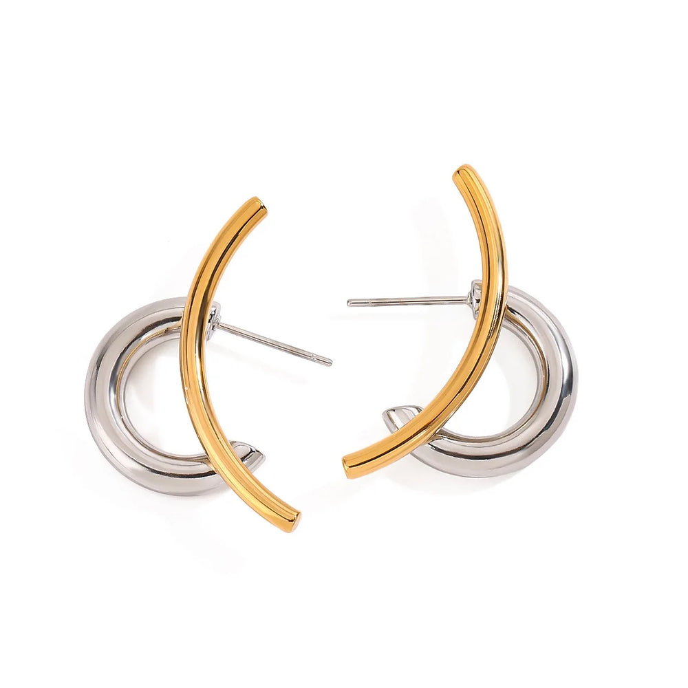 Unique Design Gold Silver Mix Color Geometric Clip Earring Cuff Stainless Steel Square R detail view