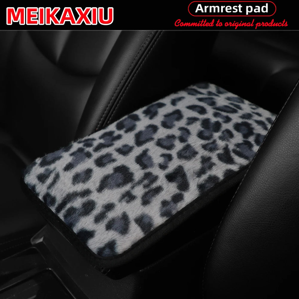 Artificial Rabbit Fur Leopard Print Car Armrest Pad alternate view