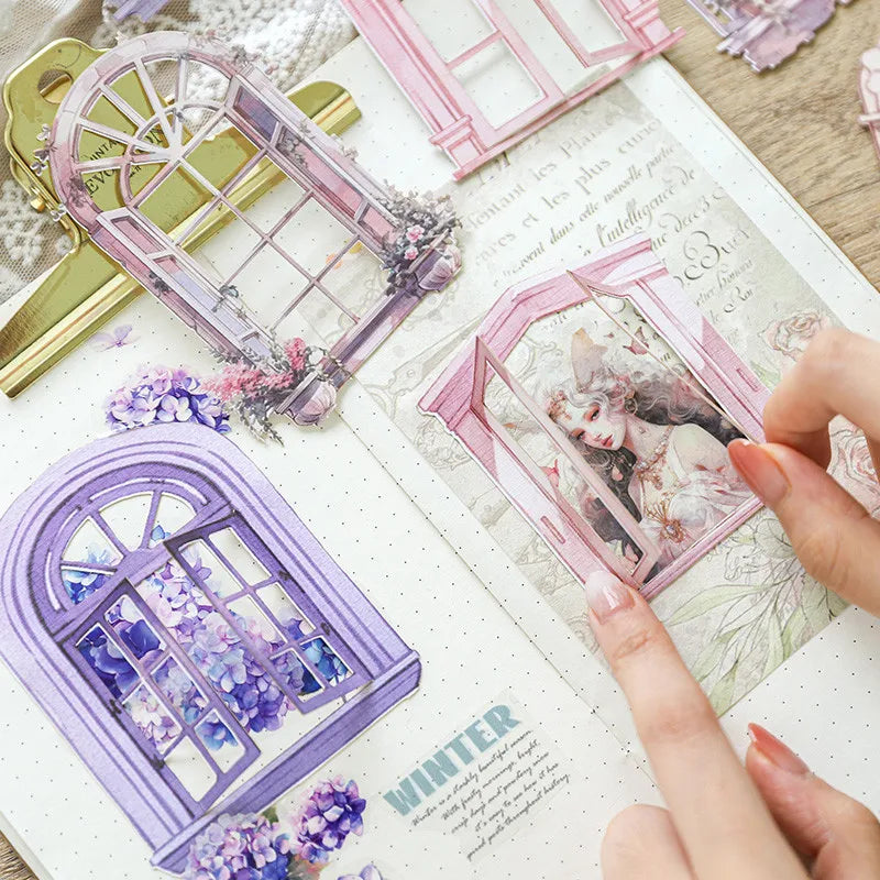10-Piece Window Flower Paper Pack | Junk Journal Scrapbooking Collage Stickers detail view