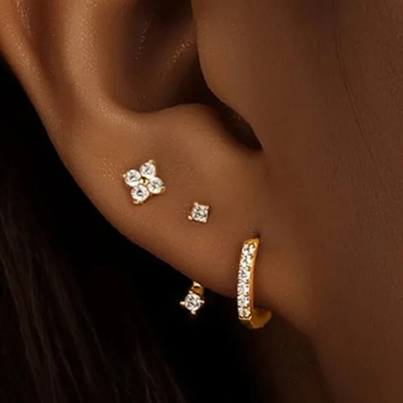 3 PCS Exquisite Zircon Little Huggies Hoop Earrings Set for Women Stainless Steel Uniq close-up view