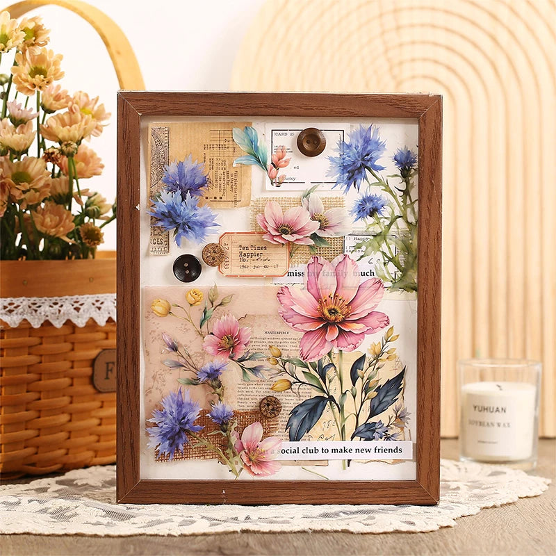 20pcs Floral Scent Vintage Flower Stickers | Creative DIY Journal Garden Label Pack close-up view
