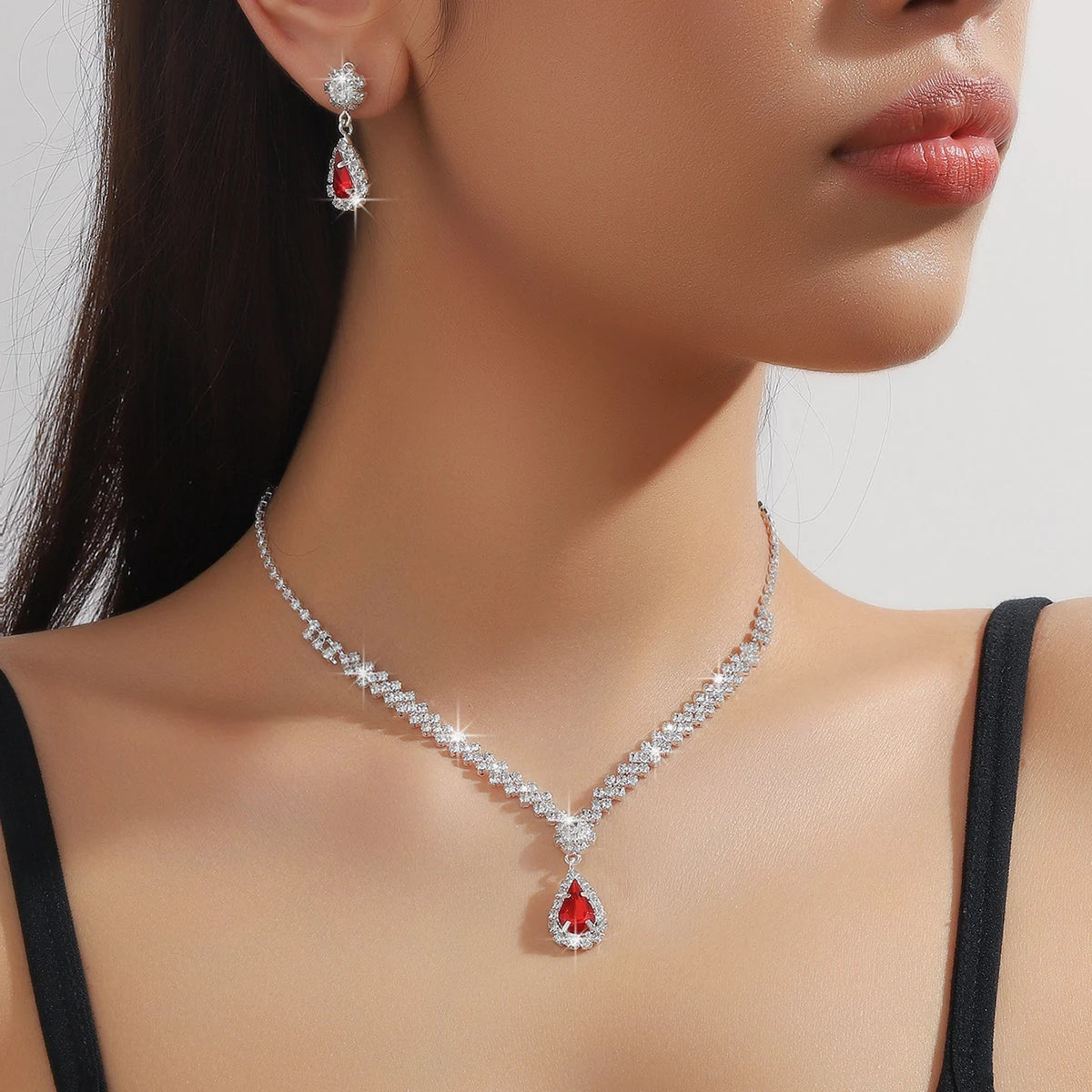 3 Pieces Of Fashionable Women's Water Drop Necklaces And Earrings Set For Wedding Sea alternate view