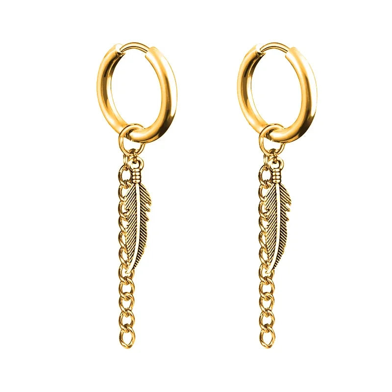 Cross Feather Stud Earrings Set | Unisex Stainless Steel Punk Jewelry detail view