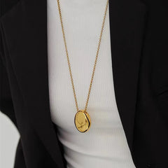 Taoya Stainless Steel Gold Color Oval Pendant Necklace | Fashion Jewelry for Women alternate view
