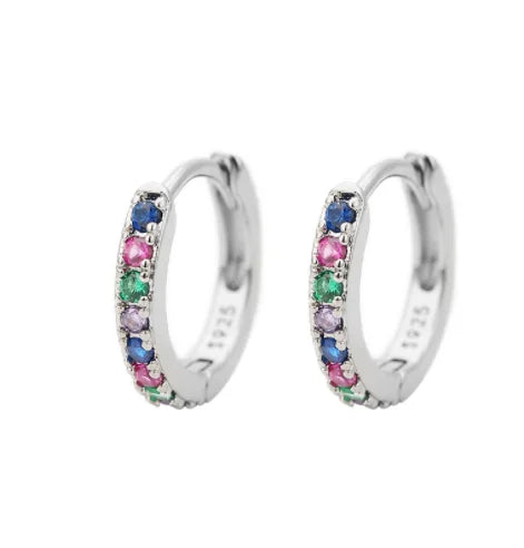 2Pcs Rainbow Little Huggies Stainless Steel Hoop Earrings Girl Tiny Rings Cartilage Smal detail view