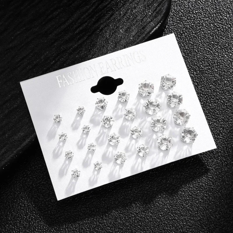 White Crystal Wedding Stud Earrings for Women Men 12 Pair lifestyle view