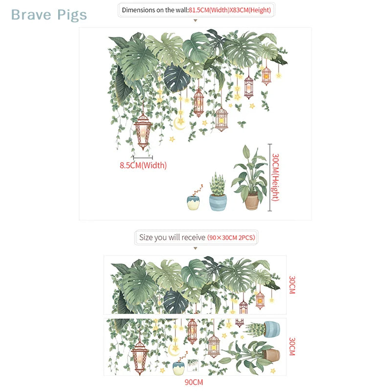 Green Leaves Wall Stickers | Tropical Vinyl Decals for Home Decor additional angle