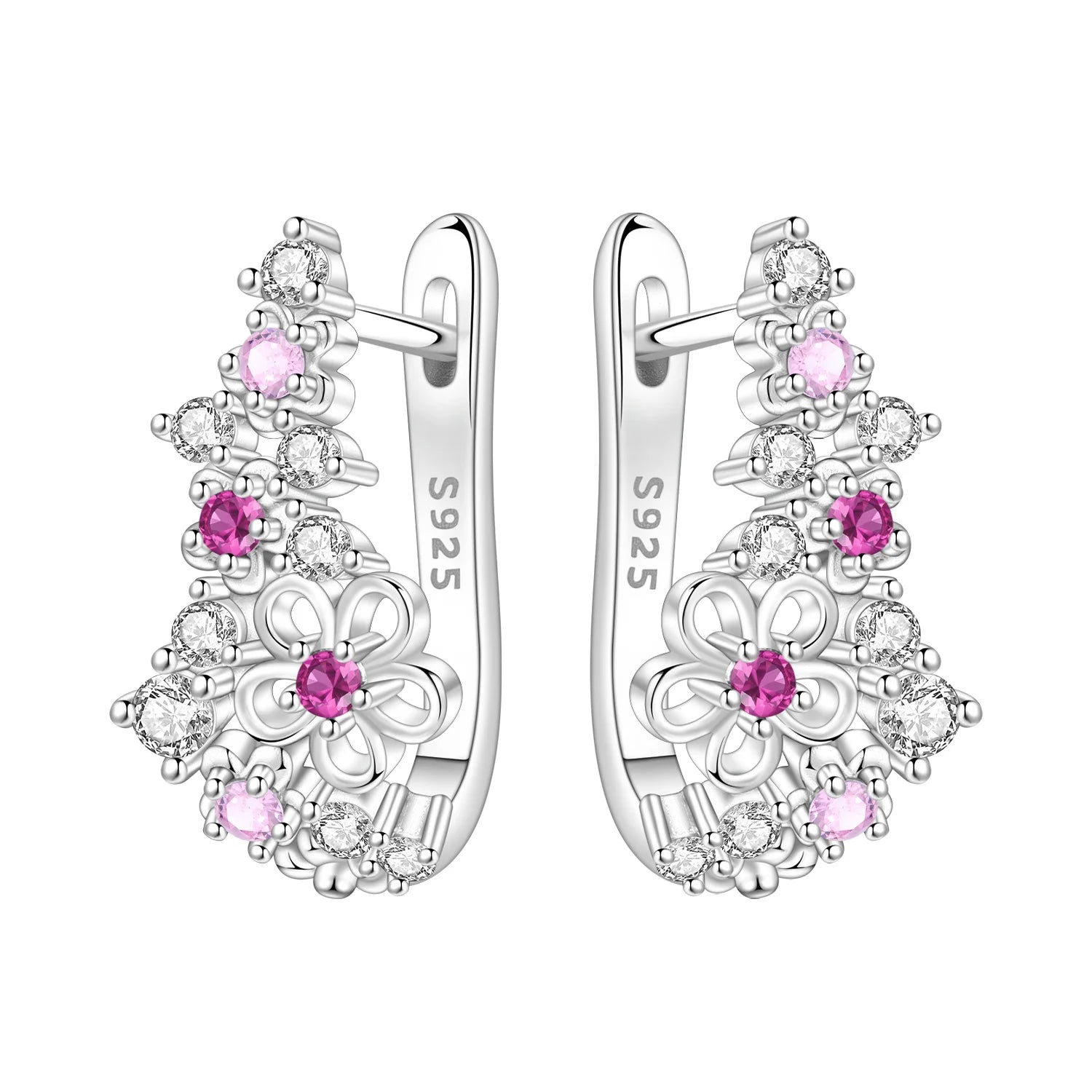 925 Sterling Silver Purple Flowers Plants Leaf Series Blue Iris Flower Earring Hoop E alternate view