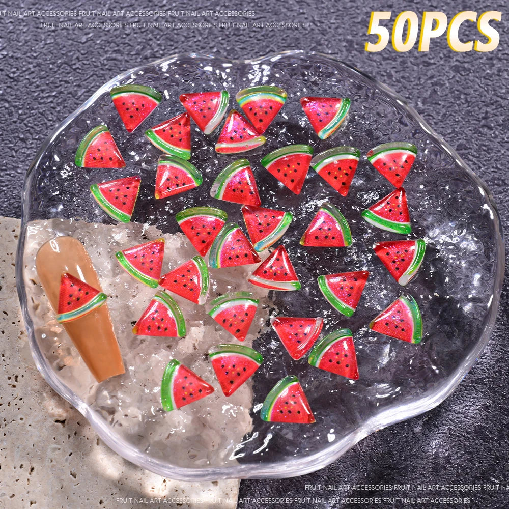50Pcs 3D Summer Fruits Nail Charms Strawberry,Watermelo,Cherry,Peach,Lemon Flatback additional angle