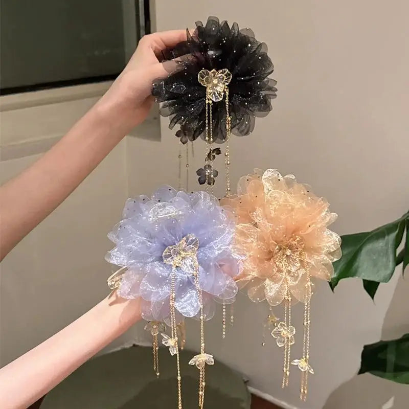 Fashion Flower Tassel Hair Clip For Women Girls Shark Ponytail Clip Headdress Temperament Headwear Hair Accessories Gifts