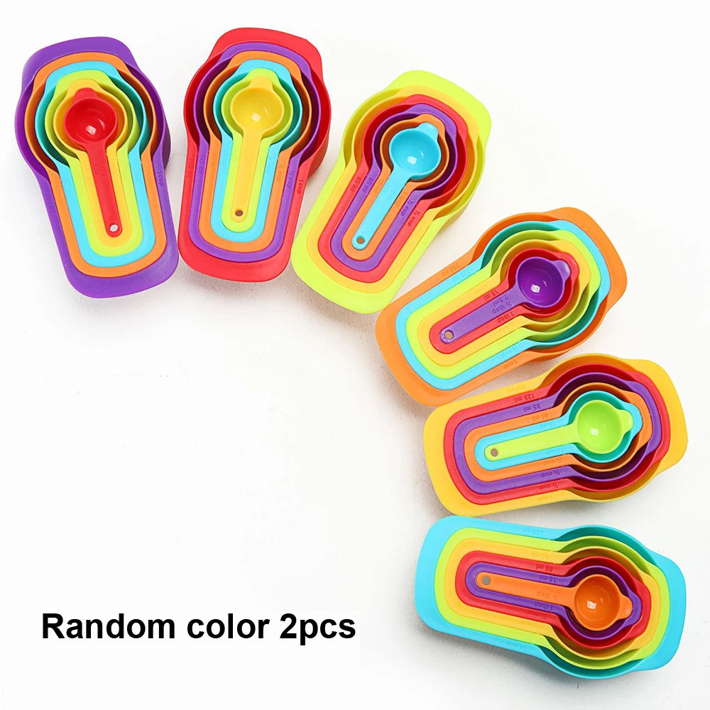 Rainbow Measuring Cup Set | Colored Plastic Flour Measuring Spoon Set for Baking detail view