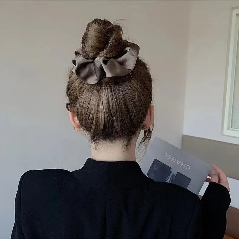 1pcs Women Silk Satin Scrunchies Korean Ladies Girls Elastics Hair Band Ponytail Hold lifestyle view