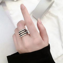 PANJBJ 925 Sterling Silve Multilayer Irregular Geometric Ring for Women Simple Charm alternate view