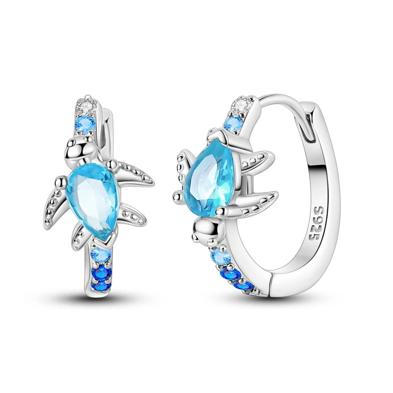 Original 925 Sterling Silver Blue Zirconium Butterfly Earrings Colored Hoop Earrings Wom detail view