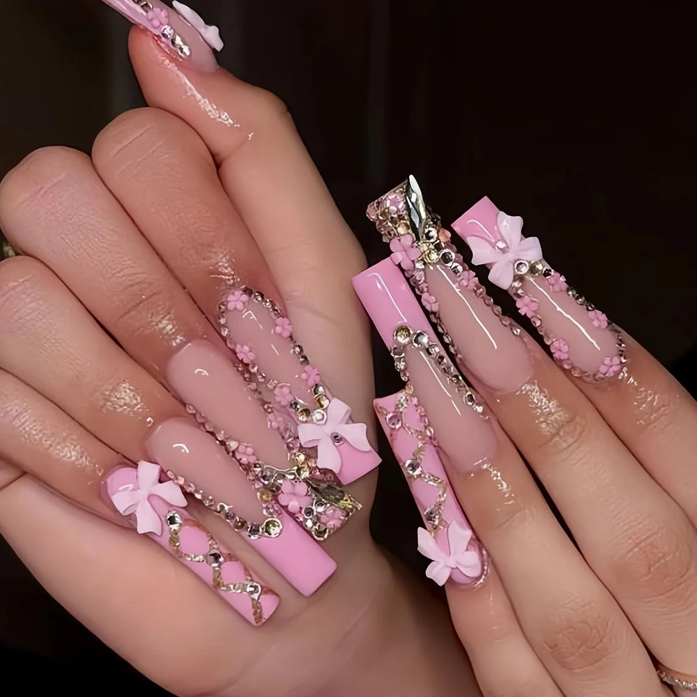500PCS 3D Nail Art Decoration Kit with Resin Bows, Flat Back Pearls, and Assorted Shap close-up view