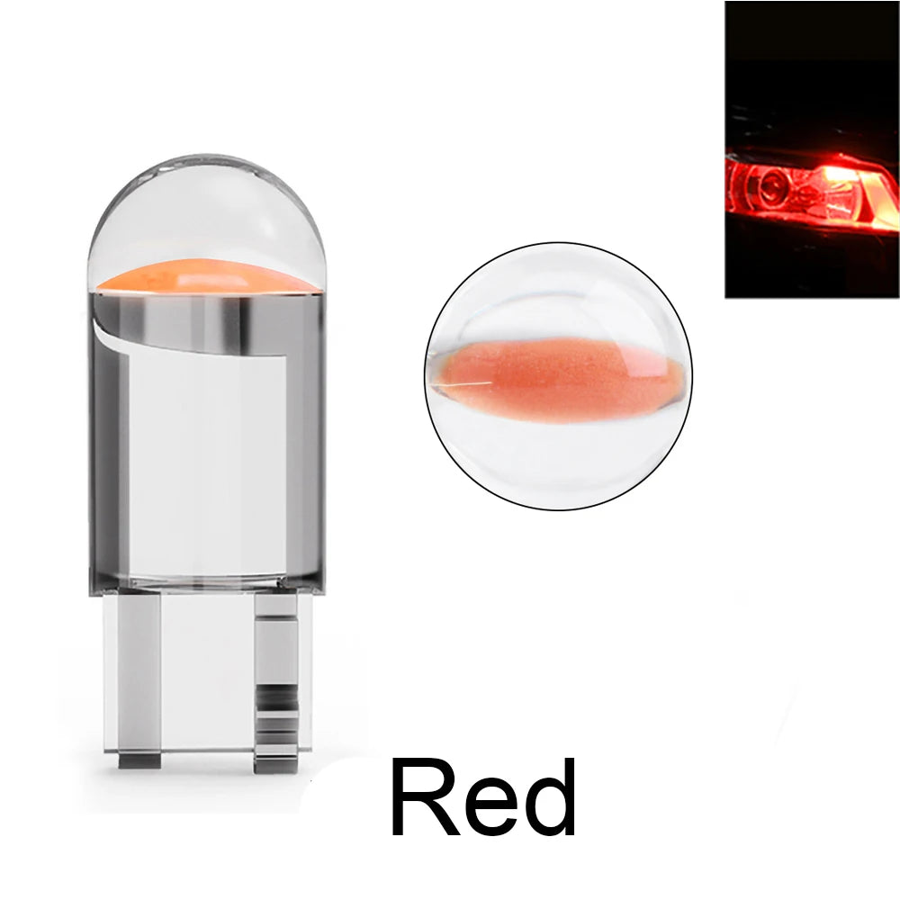 2/10pcs W5W 194 T10 Glass Housing Cob LED Car bulb 3000K 6000K White Blue Red Wedge Lice detail view