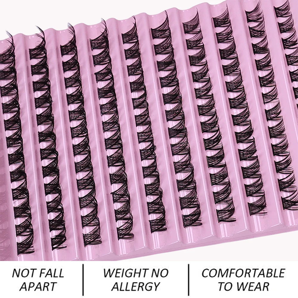 D Curl Mink Individual Cluster Lashes 120Pcs 8-16mm Mixed Size Full Volume Natural DIY close-up view