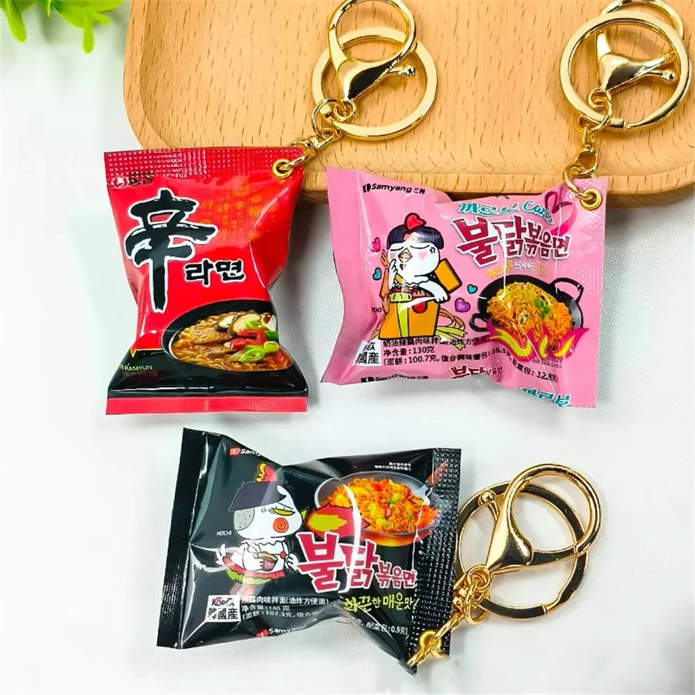 Simulation Instant Noodles Keychain On The Phone Mini Snacks Pendant Bag Pendant Car K close-up view