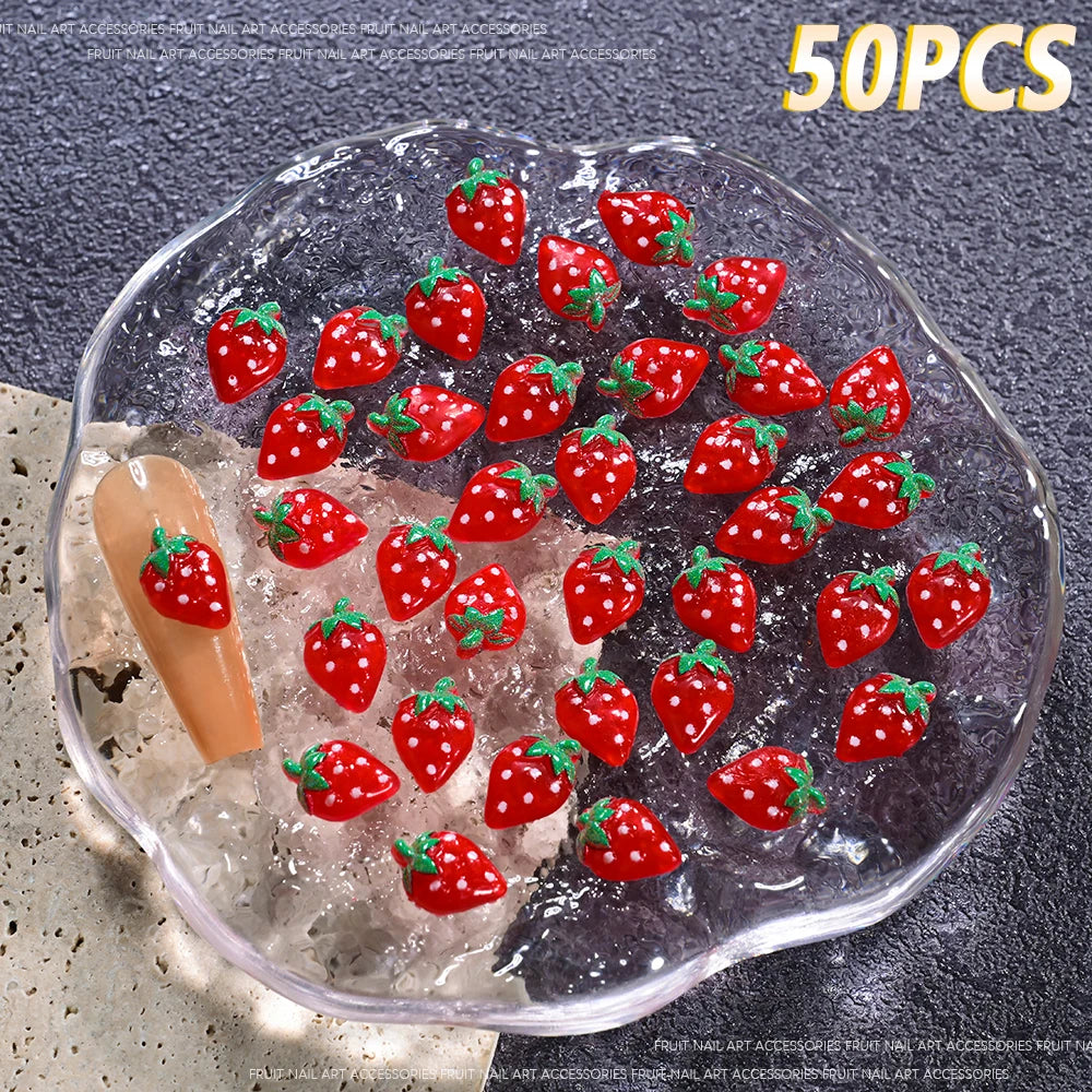 50Pcs 3D Summer Fruits Nail Charms Strawberry,Watermelo,Cherry,Peach,Lemon Flatback N lifestyle view