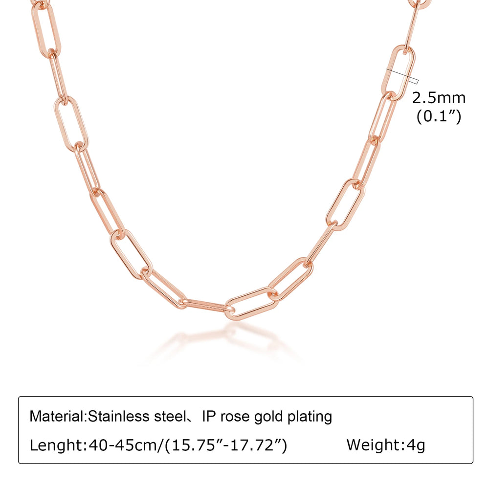 Vnox chic paperclip chain necklaces for women, rose gold color stainless steel rectangle detail view