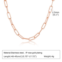 Vnox chic paperclip chain necklaces for women, rose gold color stainless steel rectangle detail view