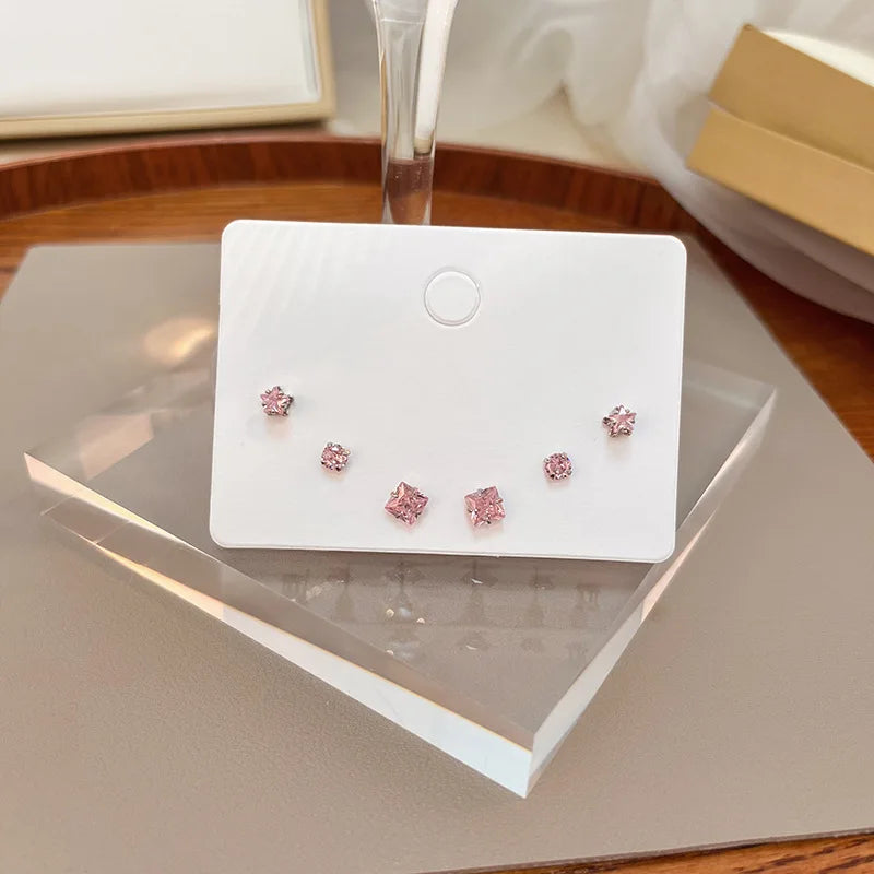 S925 Silver Needle Stud Earrings Set close-up view