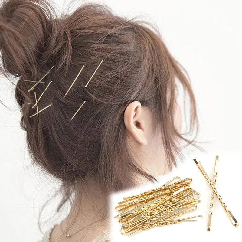 50Pcs Gold Hairpins for Women Hair Clip Lady Bobby Pins Black Invisible Wave Hairgrip lifestyle view