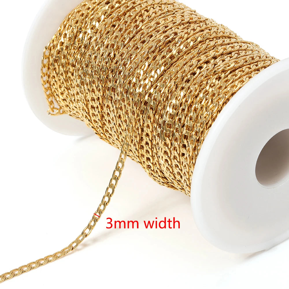 2Meters Stainless Steel Link Cable Gold Chains for DIY Jewelry Making Rolo Chain Beads close-up view