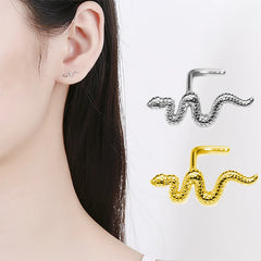 1Pc Stainless Steel L Shape Nose Bone Stud Women Snake Design Nose Ring Labret Lip Rin close-up view