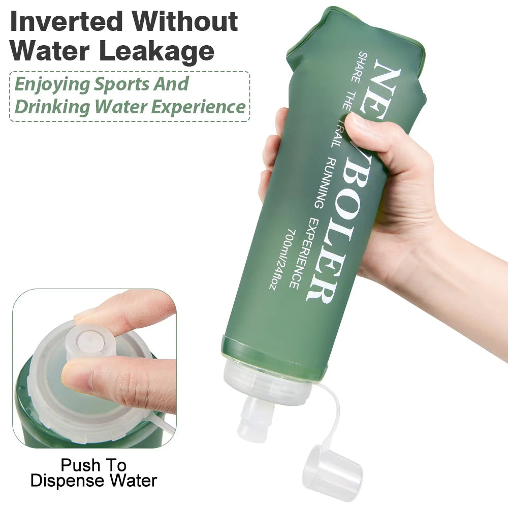 NEWBOLER 300/500/700ml Outdoor Collapsible Silicone Bite Size Water Bottle Running Ca lifestyle view
