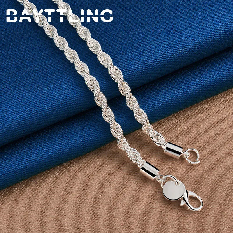 Charm 925 sterling silver Accessories Men 4MM 40-60cm 2PCS Rope Chain Necklace Bracelet detail view