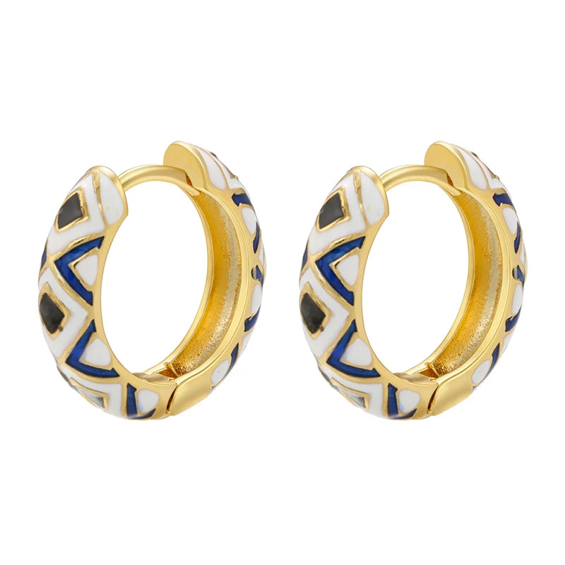 ZHUKOU Enamel Geometric hoop Earrings Fashion gold color triangle Women Round small additional angle