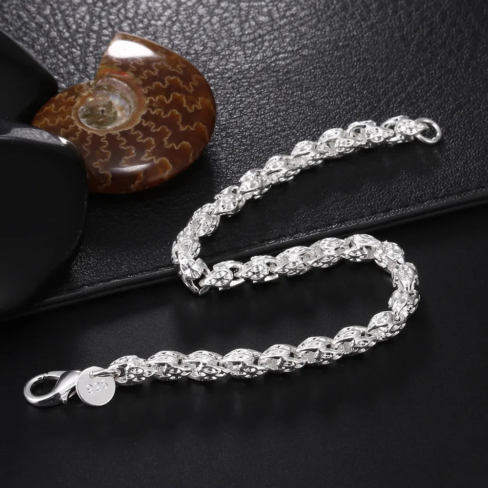 Fine 925 Sterling Silver Noble Nice Chain Solid Bracelet for Women Men Charms Party Gift detail view