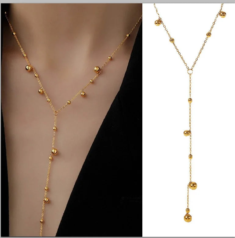 Stainless Steel Lariat Necklace Gold Plated, Dainty Long Necklace Laryered Necklaces F close-up view