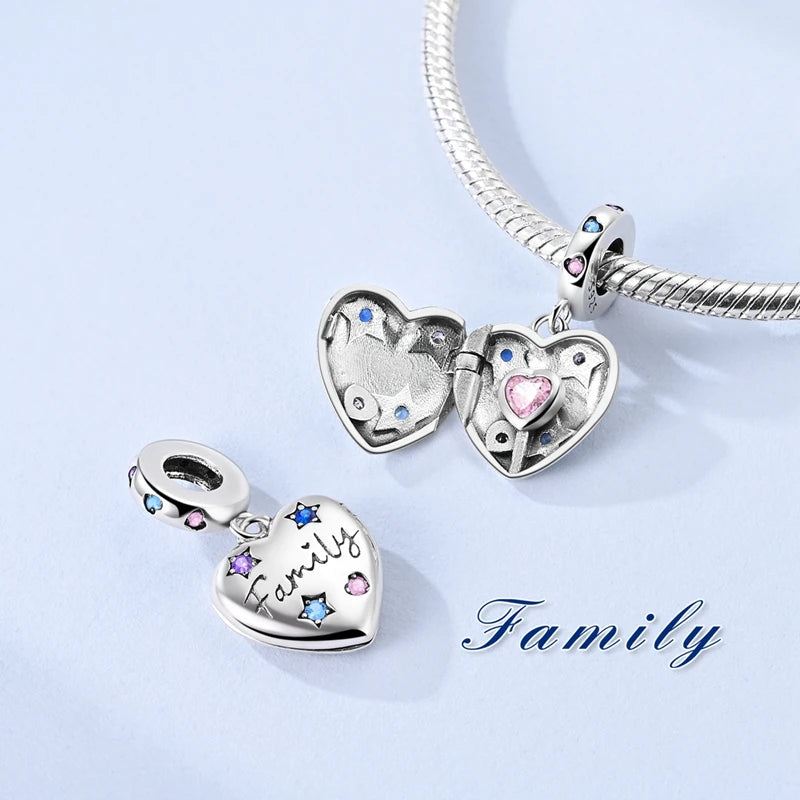 925 Sterling Silver Happy Family Charms Bead Zirconium Family Love Dangle Fit Origina alternate view