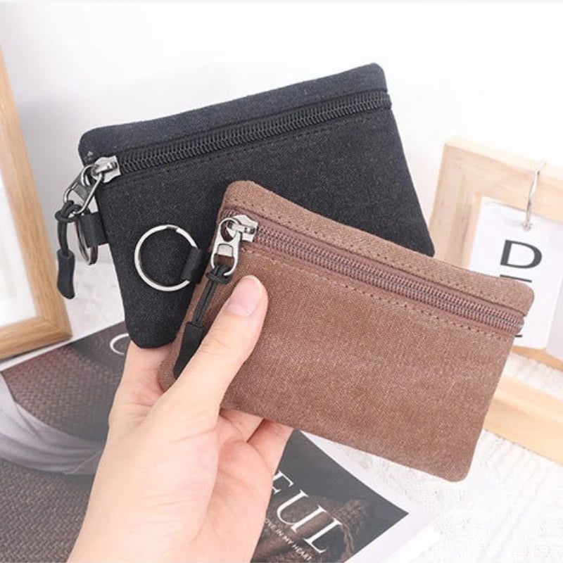 Canvas Mini Coin Wallet | Solid Color Zipper Key Bag alternate view