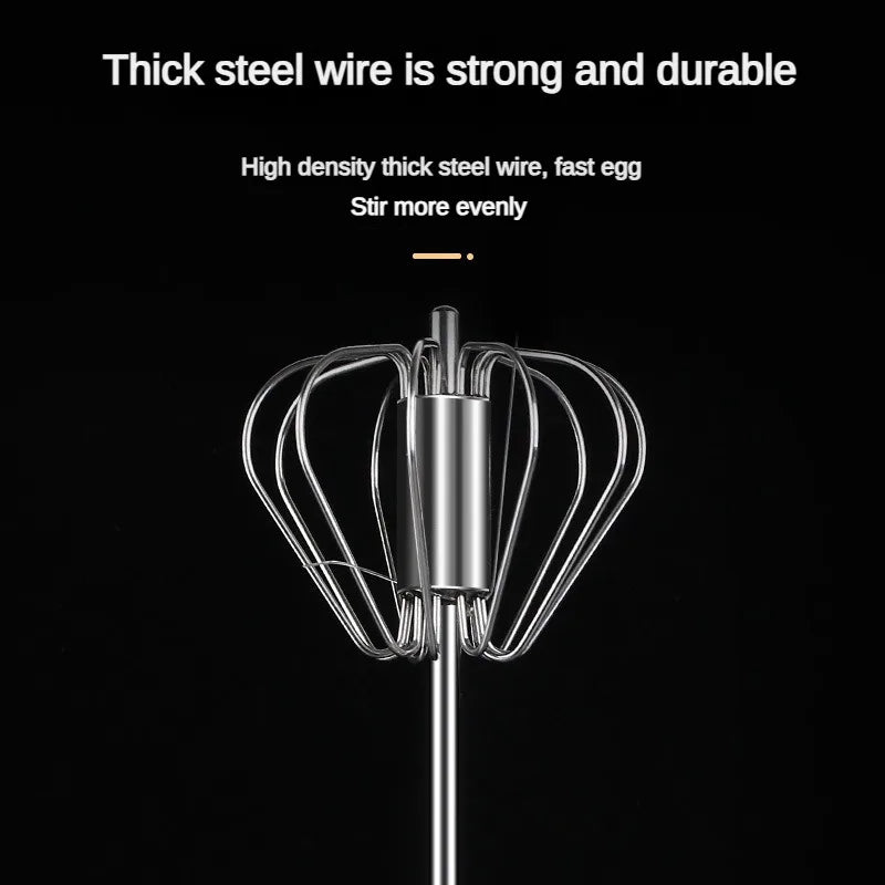 Stainless Steel Semi-Automatic Egg Beater | Hand Push Cream Blender for Kitchen Baking close-up view