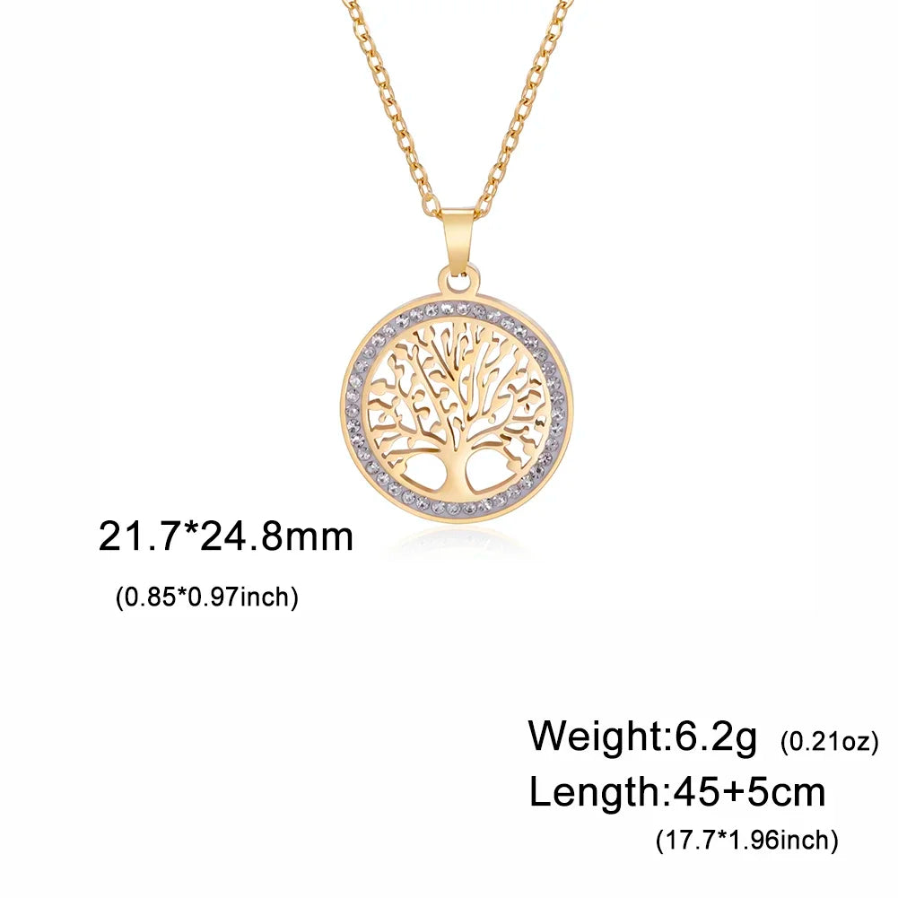 Skyrim Tree of Life Necklace for Women Stainless Steel Gold Color Clear Zircon Round alternate view