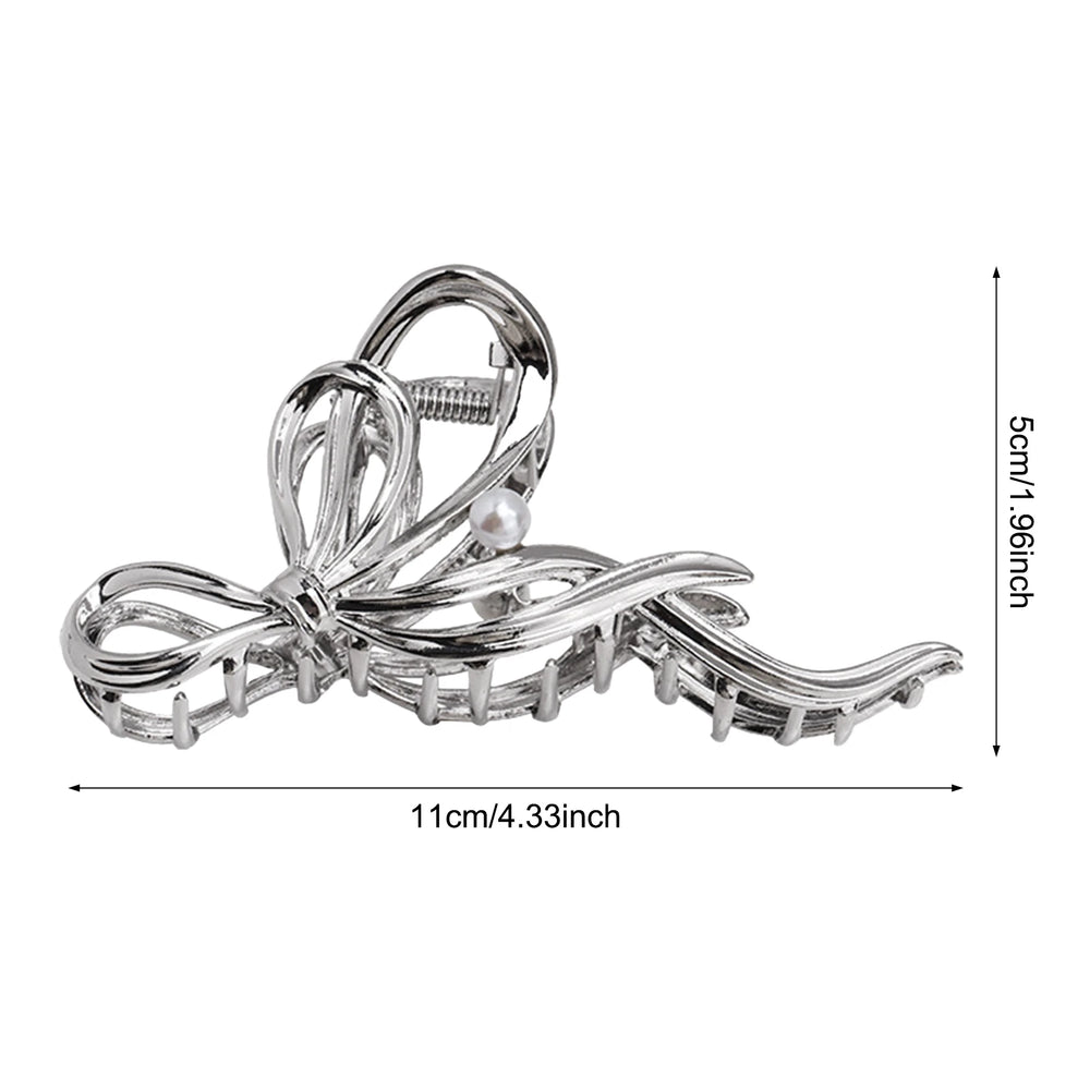Bridal Hair Claw Clip Pearl Bow Ornament Wedding Party Accessory Elegant Metal Larg additional angle