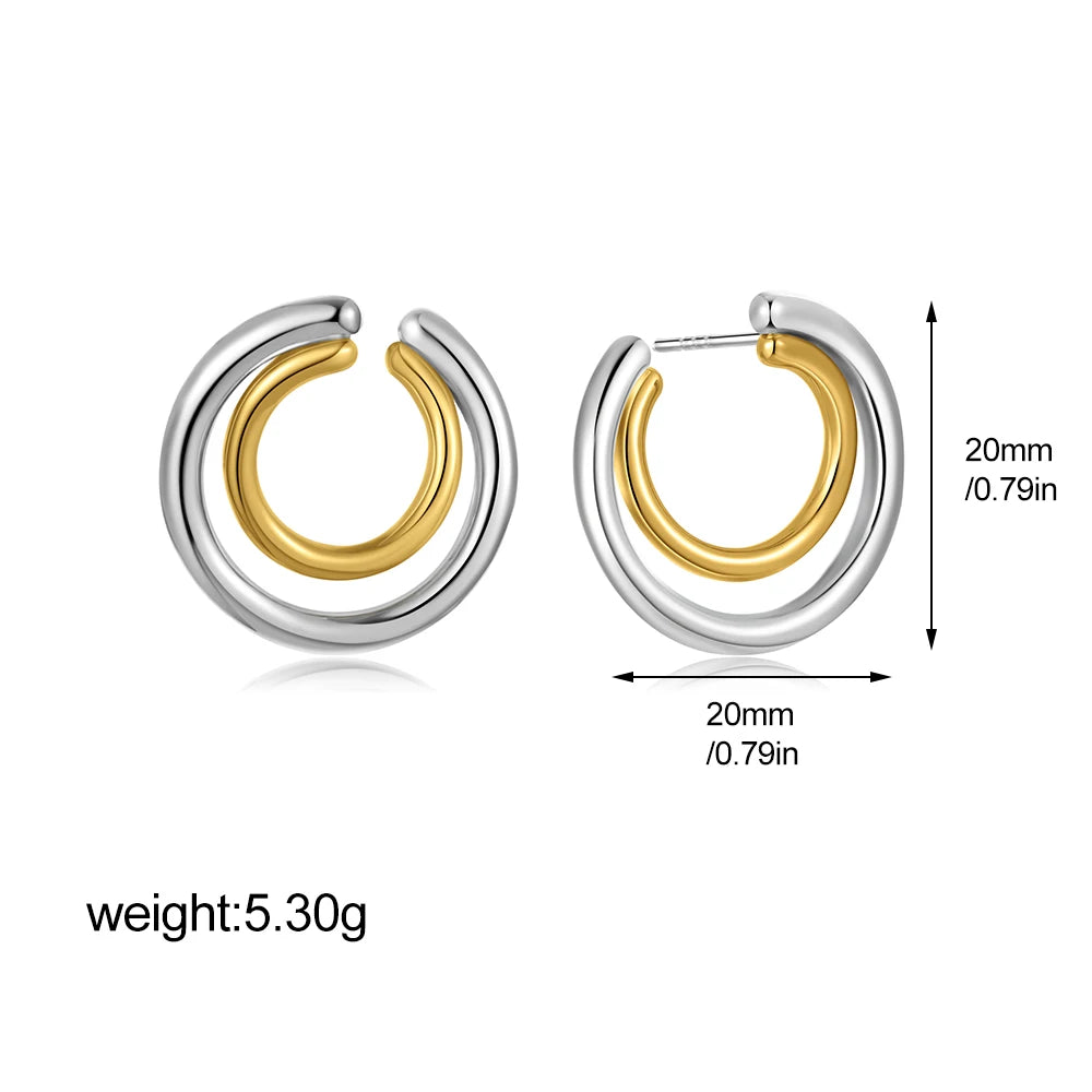 Unique Design Gold Silver Mix Color Geometric Clip Earring Cuff Stainless Steel Squar alternate view